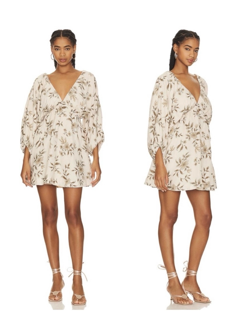 Free People Portia Floral Ivory Mini Dress Tea Combo Linen Blend
